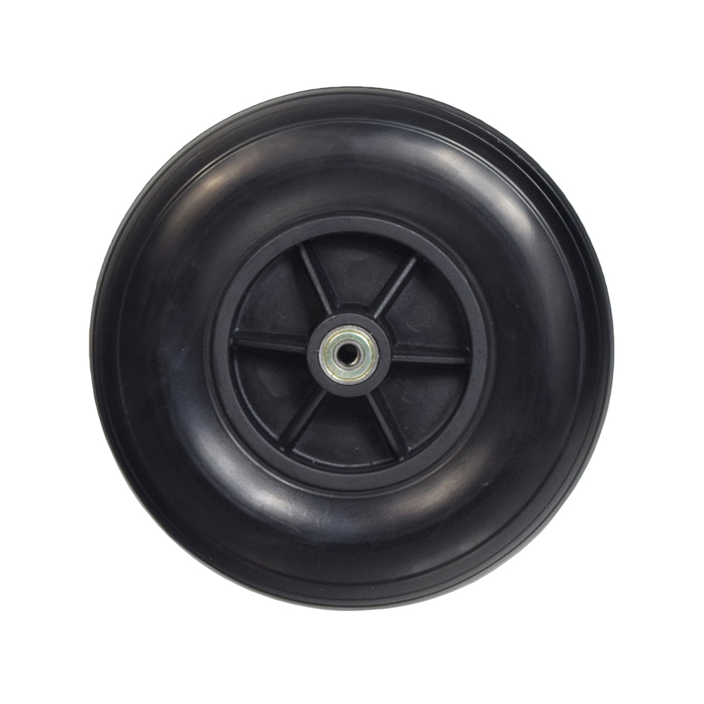 8x2 (200x50) Black Front Caster Wheel Assembly for Drive & Jazzy Power Chairs, featuring a black polyurethane wheel with a metal center, suitable for select power chairs.