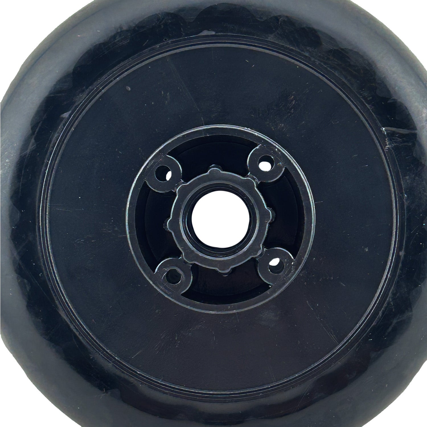 Drive Wheel for the Rollplay 12 Volt Nighthawk, featuring a black rubber tire with a central hole, suitable for a 6-1/4 diameter rim. Sprocket, 6900ZZ bearings, and band brake sold separately.