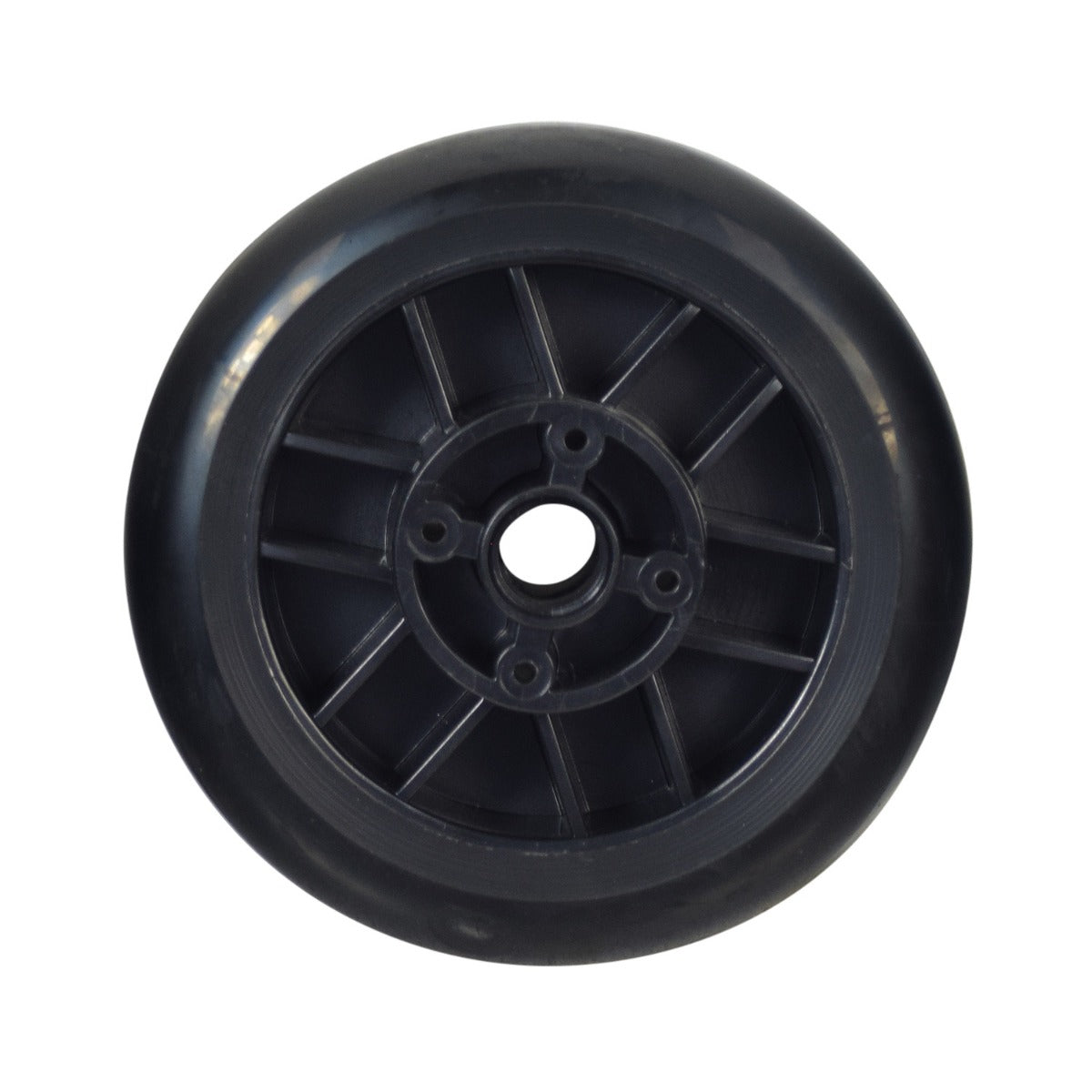 Drive Wheel for the Rollplay 12 Volt Nighthawk, featuring a 6-1/4 diameter rubber tire molded onto the rim with a central hole, displayed in a close-up view.