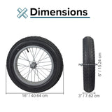 Front Wheel Assembly for the Razor Rambler 16 Electric Mini Bike (Version 1+), featuring a 28-spoke rim, 16x3.0 pneumatic tire, inner tube, axle, bearings, mounting nuts, and washers.