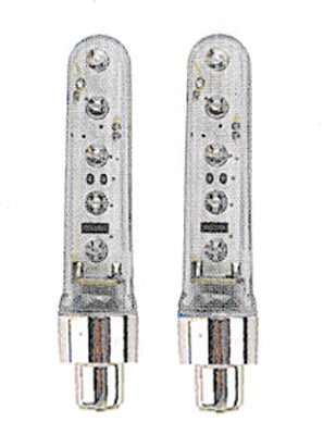 A pair of valve stem wheel flash sabers designed for bikes and scooters, featuring a sleek, rectangular shape, ideal for adding a fun, practical light display in red/green/blue.