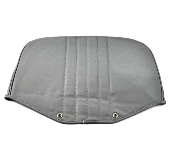 Gray molded vinyl seat back for Pride Shuttle, Rally, and Victory mobility scooters, featuring a smooth surface with buttons and rivets.