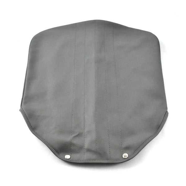 Gray Molded Vinyl Seat Base Cover for Pride Shuttle, Rally, and Victory mobility scooters, featuring a smooth gray surface with silver rivets and buttons.