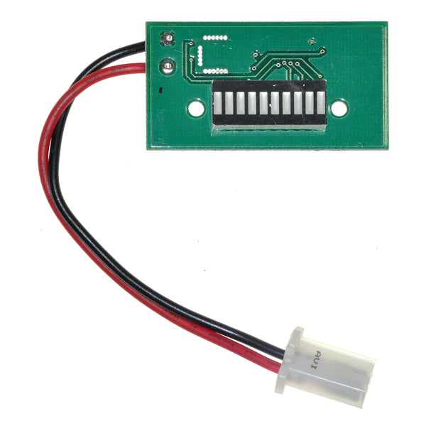 Voltmeter for the Shoprider Sunrunner 3, showcasing a green circuit board with attached red and black wires, essential for monitoring the scooter's voltage levels.