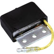 Voltage Regulator for Polaris Snowmobiles (1975-2000), featuring a black rectangular body with a metal plate and yellow wire.