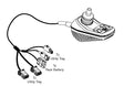 6 Key 50 Amp VSI Joystick Controller with Flying Leads (Reconditioned), featuring a joystick, wire with a remote control, and plugs, designed for power chair control, speed adjustment, and actuator positioning.