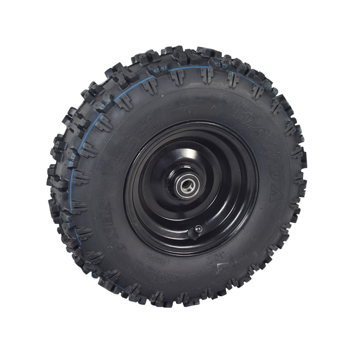 13x5.00-6 Front Tire and Rim Wheel Assembly for Coleman CK100 & SK100 Go-Karts, showcasing a black tire with a black steel rim and bearings, ideal for go-kart dirt racing.