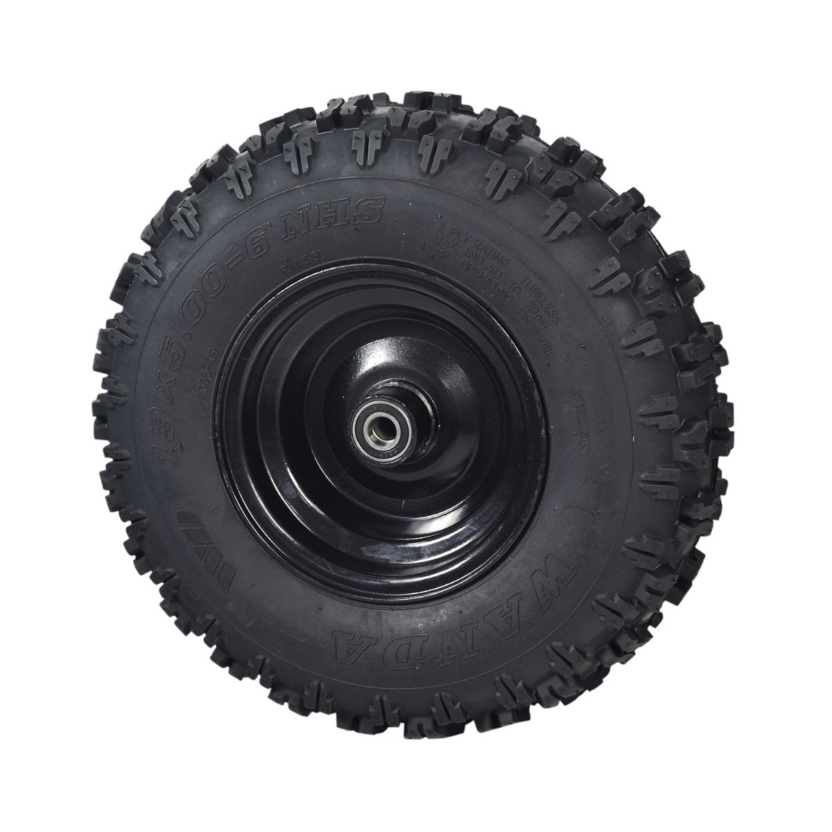 13x5.00-6 Front Tire and Rim Wheel Assembly for Coleman CK100 & SK100 Go-Karts, featuring a black tire with a metal wheel, complete with steel rim and bearings.