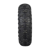 Front Wheel Assembly for the Fit Right DB003 40cc 4-Stroke Mini Bike featuring a close-up of a black knobby tread tire, showcasing the detailed tread pattern and robust construction.