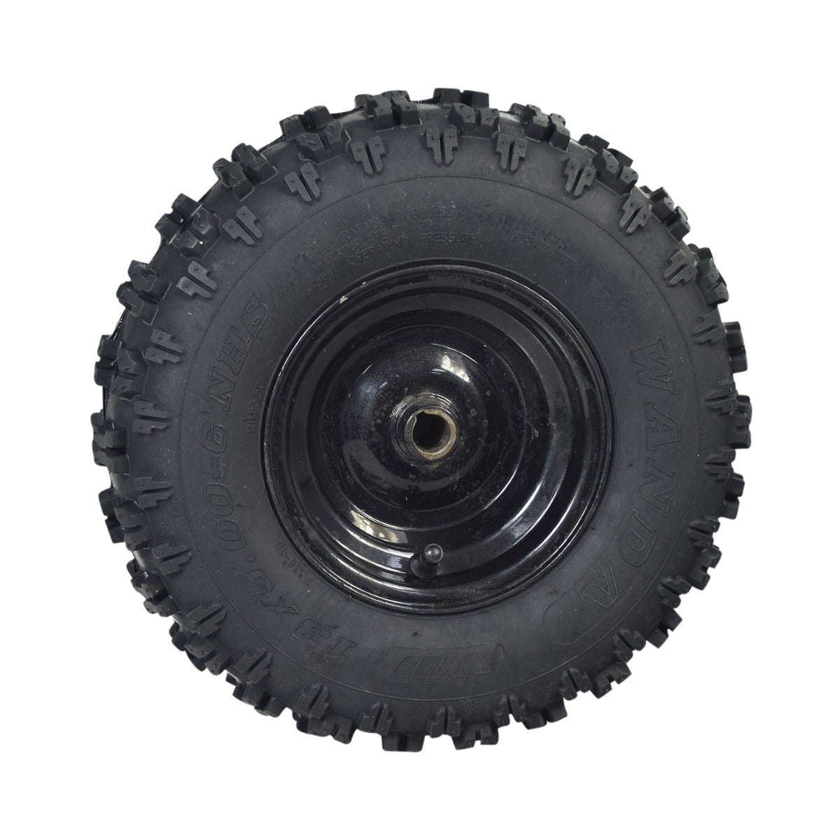 13x5.00-6 Rear Tire and Rim Wheel Assembly for Coleman CK100 & SK100 Go-Karts; features a black steel rim with a knobby tread for dirt traction, compatible with TaoTao GK80 go-karts.