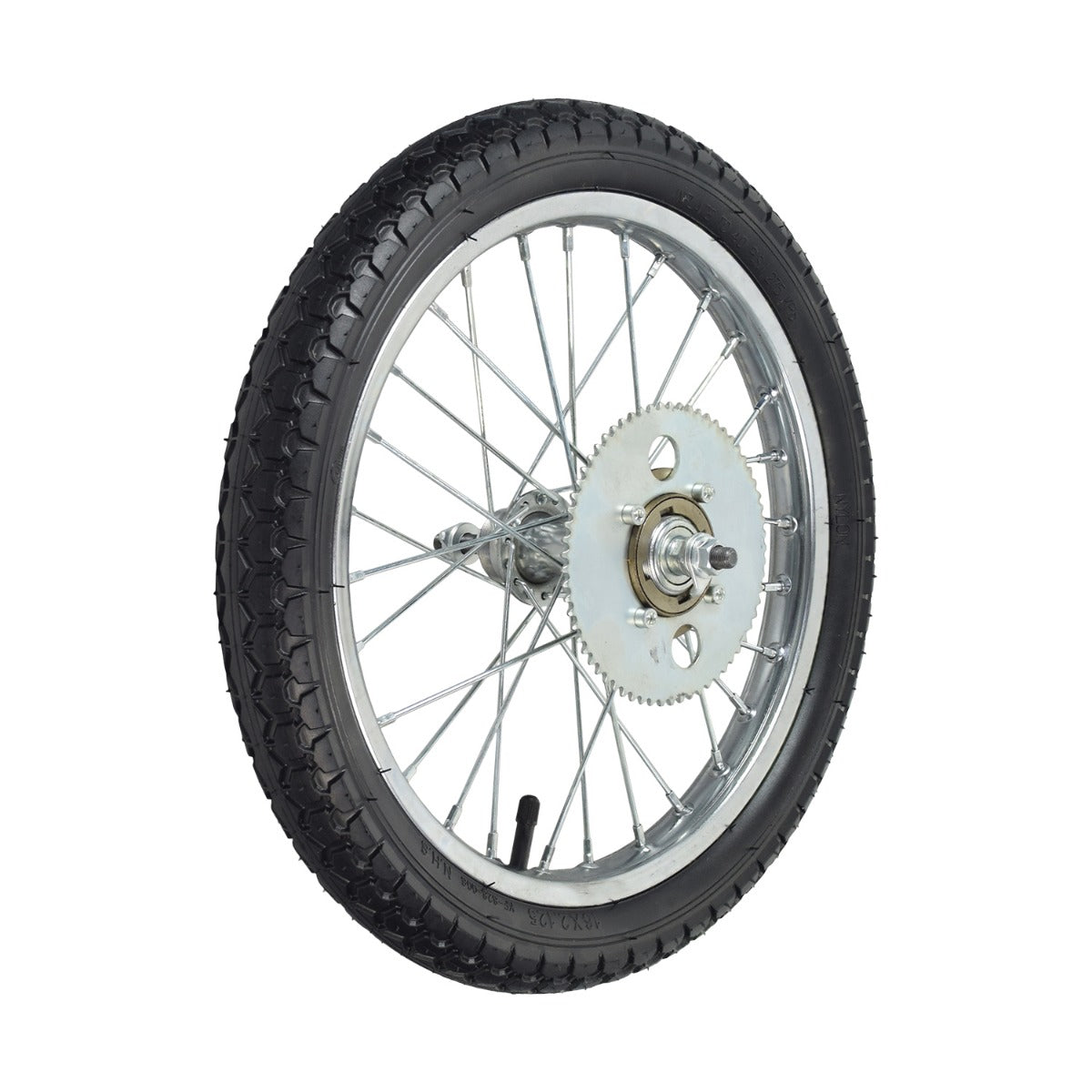 Rear Wheel Assembly for the Razor EcoSmart Metro, showing a close-up of the wheel with tire, rim, spokes, axle, inner tube, and drive sprocket.