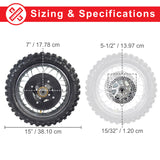 Rear Wheel Assembly for Razor MX500 and MX650, showing a close-up of the wheel, tire, and sprocket, with visible brake rotor and spokes.