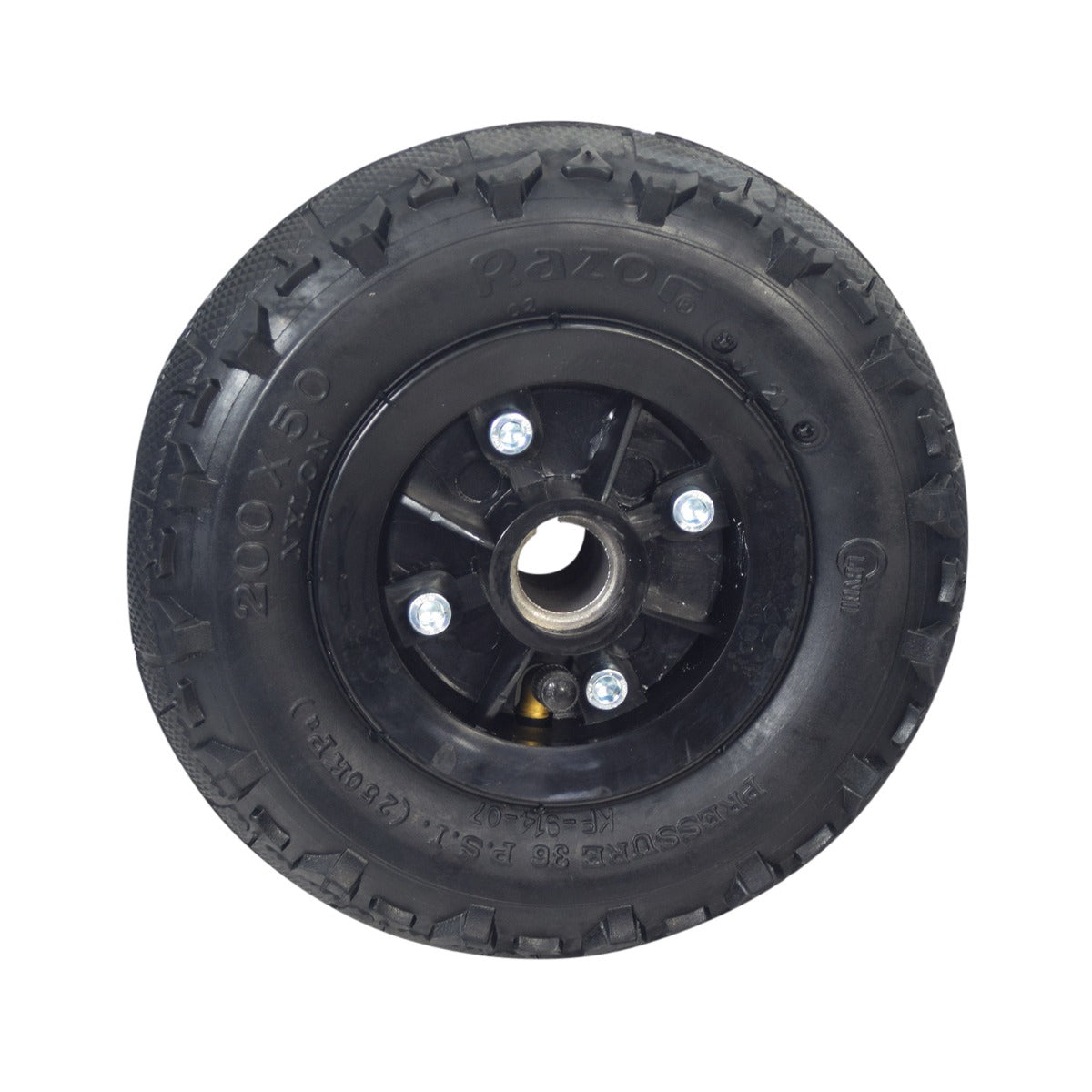 Razor Dune Buggy Rear Wheels (Set of 2) featuring black tires with central holes, designed for rear wheel assemblies. The set includes both the tire and inner tube for easy replacement.