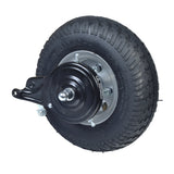 Rear Wheel Assembly for the Razor E300 (Versions 41+), showing a black tire, metal rim, inner tube, drive sprocket, and brake assembly in a close-up view.