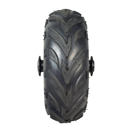 Rear Wheel Assembly for the Monster Moto / Mega Moto Classic 80cc (MM-B80), Classic 105cc (MM-B105), & Classic 1000w (MM-E1000) Mini Bikes with a 145/70-6 tire featuring aggressive tread and complete with wheel bearings and rim.