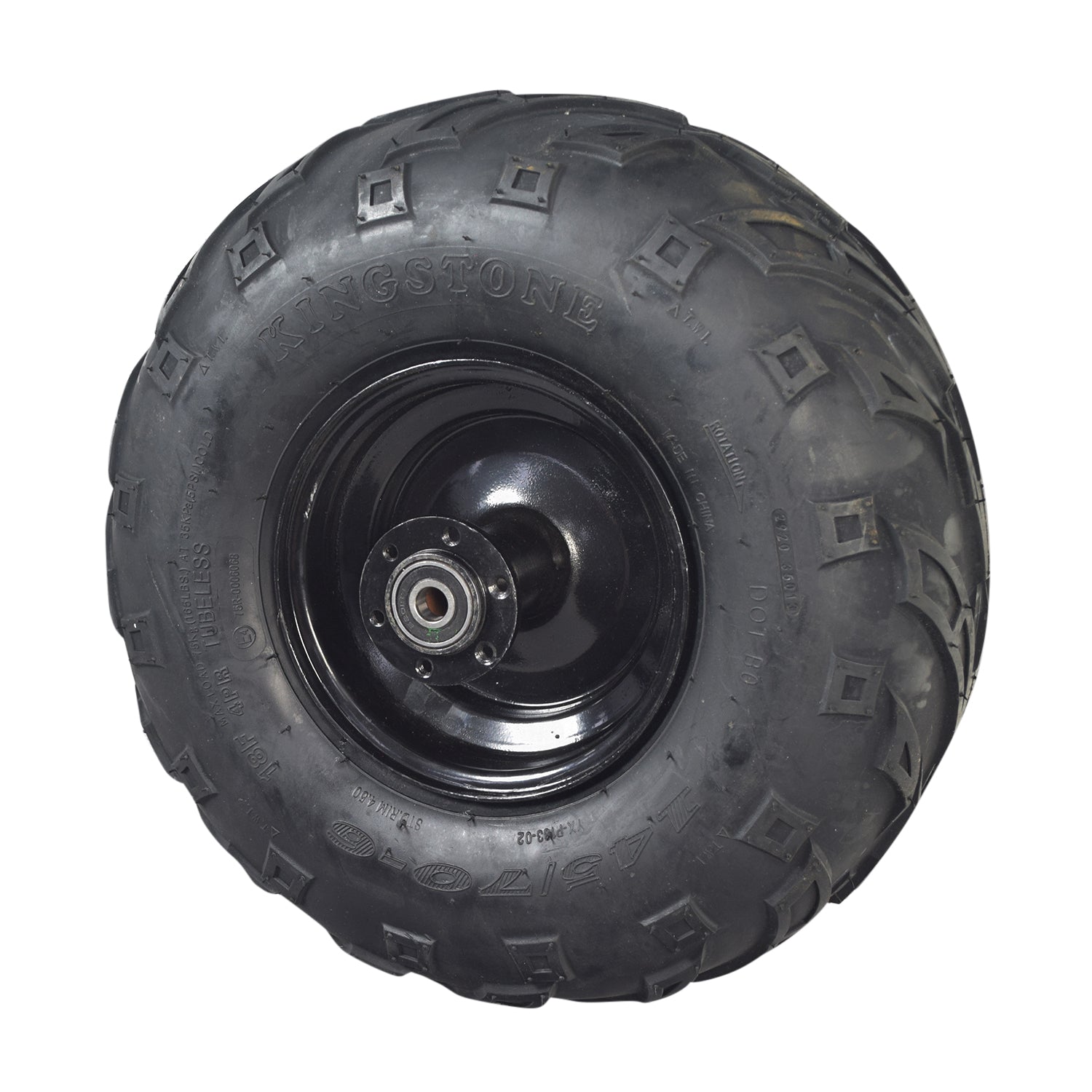 Rear Wheel Assembly for the TaoTao DB100 105cc Mini Bike; features a robust 145/70-6 tire with V-tread, mounted on a metal wheel with included wheel bearings and rim, designed for superior control on rough surfaces.