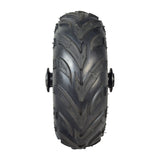 145/70-6 Rear Wheel Assembly for the Coleman RB100 105cc Mini Bike featuring a V-tread tire, wheel bearings, and rim, designed for superior control on rough, loose, or muddy surfaces.