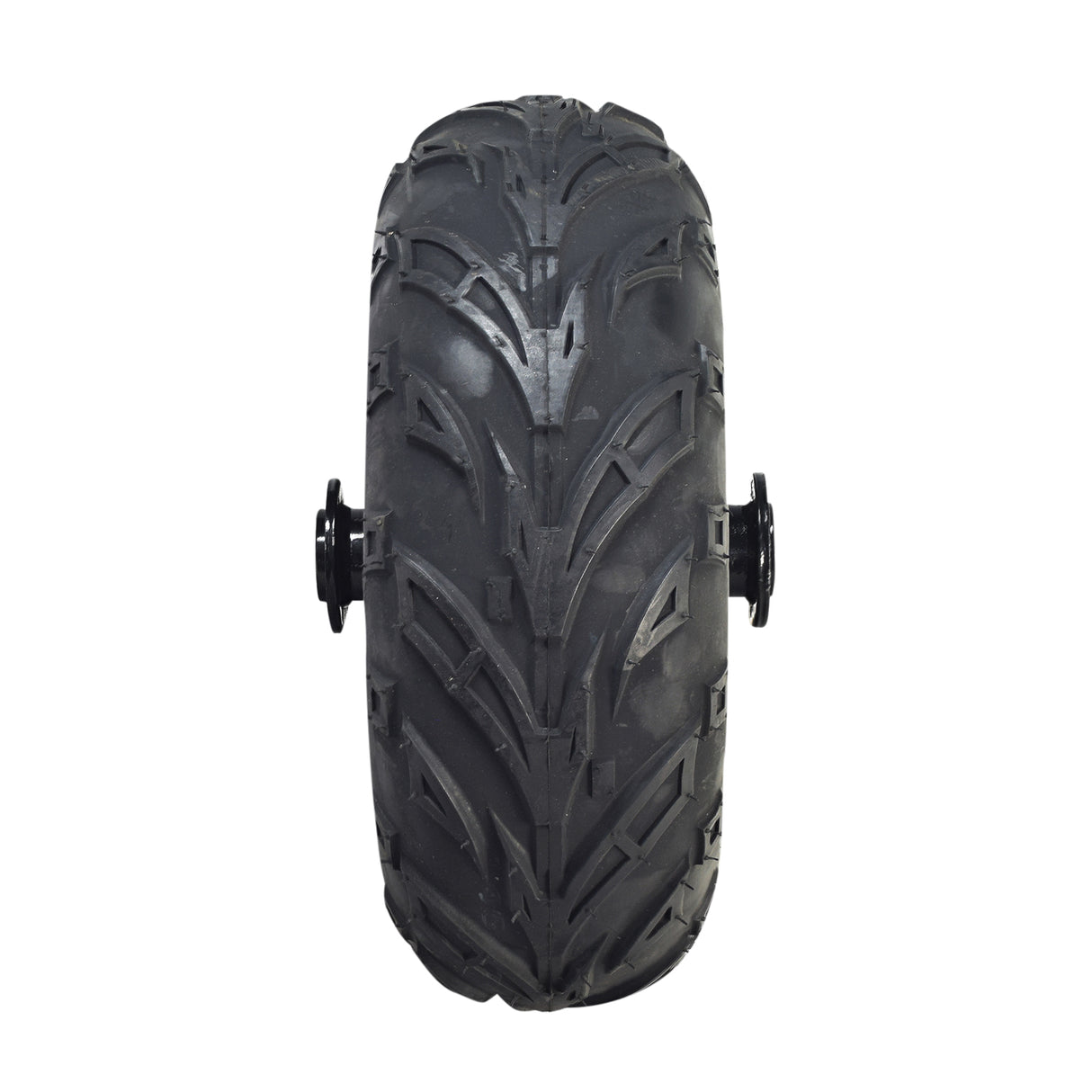 145/70-6 Rear Wheel Assembly for the Coleman RB100 105cc Mini Bike, featuring a robust V-tread tire, complete with wheel bearings and rim, designed for enhanced control on challenging terrains.