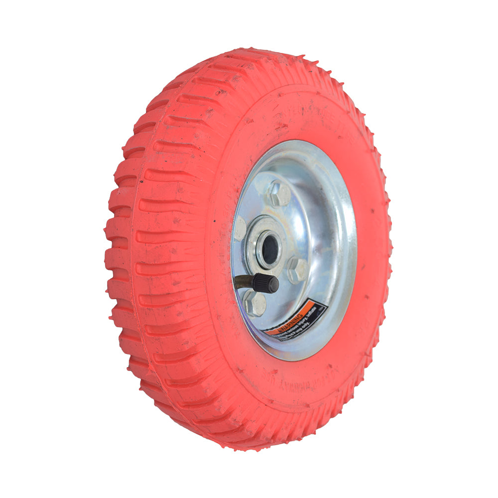 8 Utility Wheel with Pneumatic Non-Marring Tire & Steel Hub, featuring a red wheel, silver rim, and durable zinc-plated steel hub, ideal for hand trucks and utility wagons.