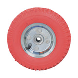 8 Utility Wheel with Pneumatic Non-Marring Tire & Steel Hub, featuring a red wheel with a silver rim and a central hole, designed for indoor use on pushcarts and hand trucks.