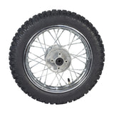 12 (3.00-12) Rear Rim & Tire Wheel Assembly for Dirt Bikes with Disc Brakes (Version 1) (Blemished) featuring a spoked rim, knobby tread tire, inner tube, hub, and bearing.