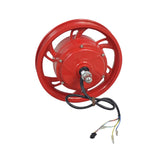 36 Volt Hub Motor & Red Rim for the Jetson Bolt Electric Bike, featuring integrated axle, crown nuts, and an 8-wire harness, highlighting the innovative combination of motor and rim in one unit.