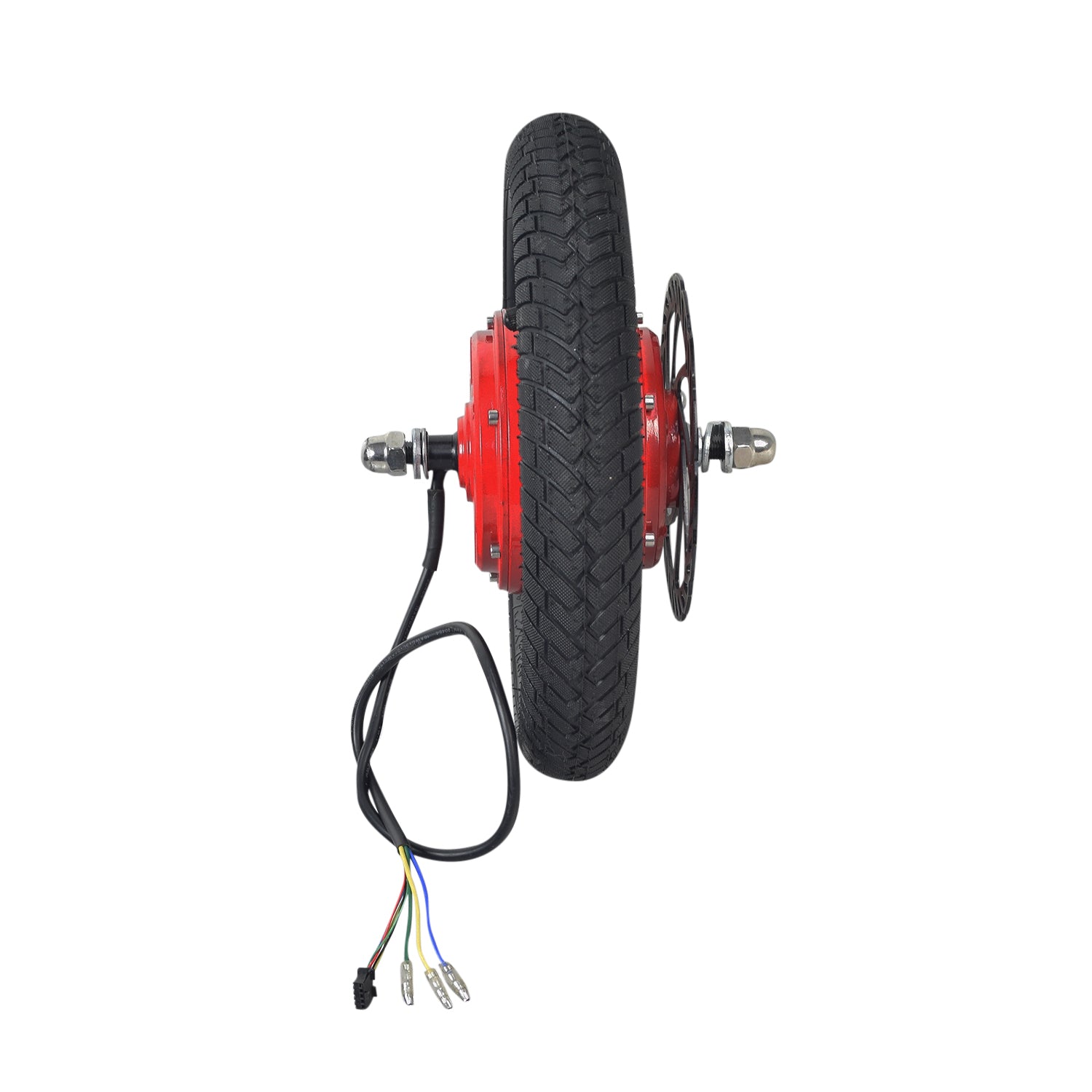 36 Volt Hub Motor & Red Rim for the Jetson Bolt Electric Bike, featuring a wheel with a black tire, visible wires, axle, crown nuts, and an 8-wire harness.