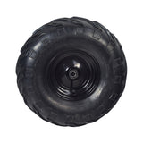 Front Wheel Assembly with Rim & Tire for the Realtree RTK200 Go-Kart, showcasing a black steel rim with a sturdy 145/70-6 tubeless pneumatic V-tread tire designed for enhanced traction on track or trail.