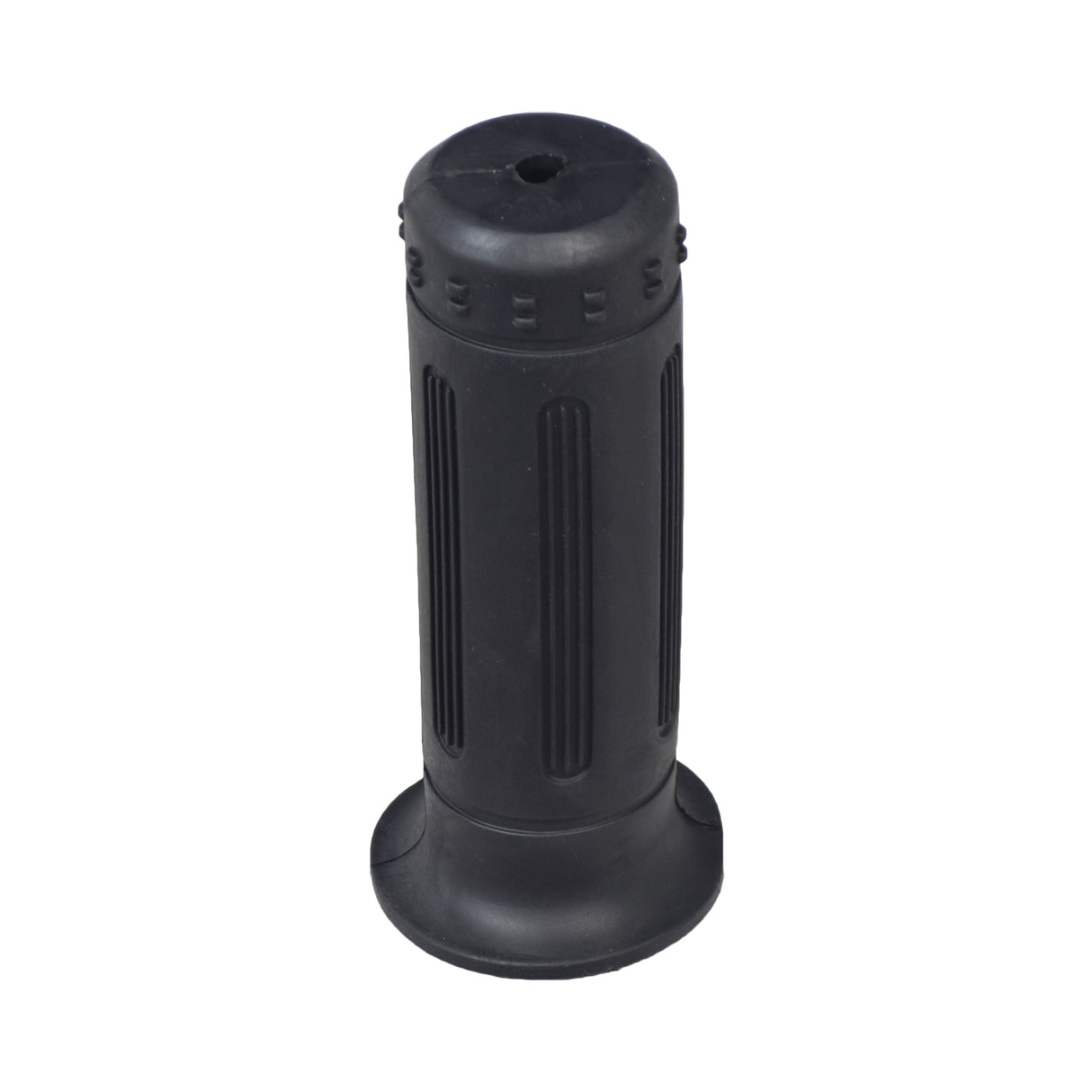 Universal Rubber Handlebar Grip for Scooters, features a black cylindrical shape with a white cap, designed to fit 7/8 handlebars on various scooters, pocket bikes, mini motorcycles, and bicycles.