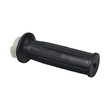 Universal Handlebar Grip with Throttle Connector, featuring a black handle and white rubber grip, designed for gas scooters, pocket bikes, and mini motorcycles. Suitable for handlebars with approximately 7/8 diameter.