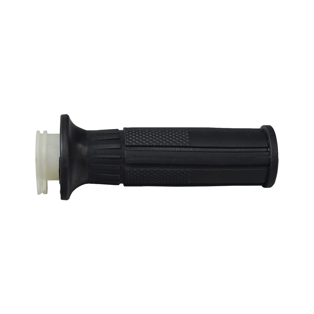 Universal Handlebar Grip with Throttle Connector for gas scooters, featuring a black handle with a white rubber grip. Suitable for handlebars with a 7/8 diameter.