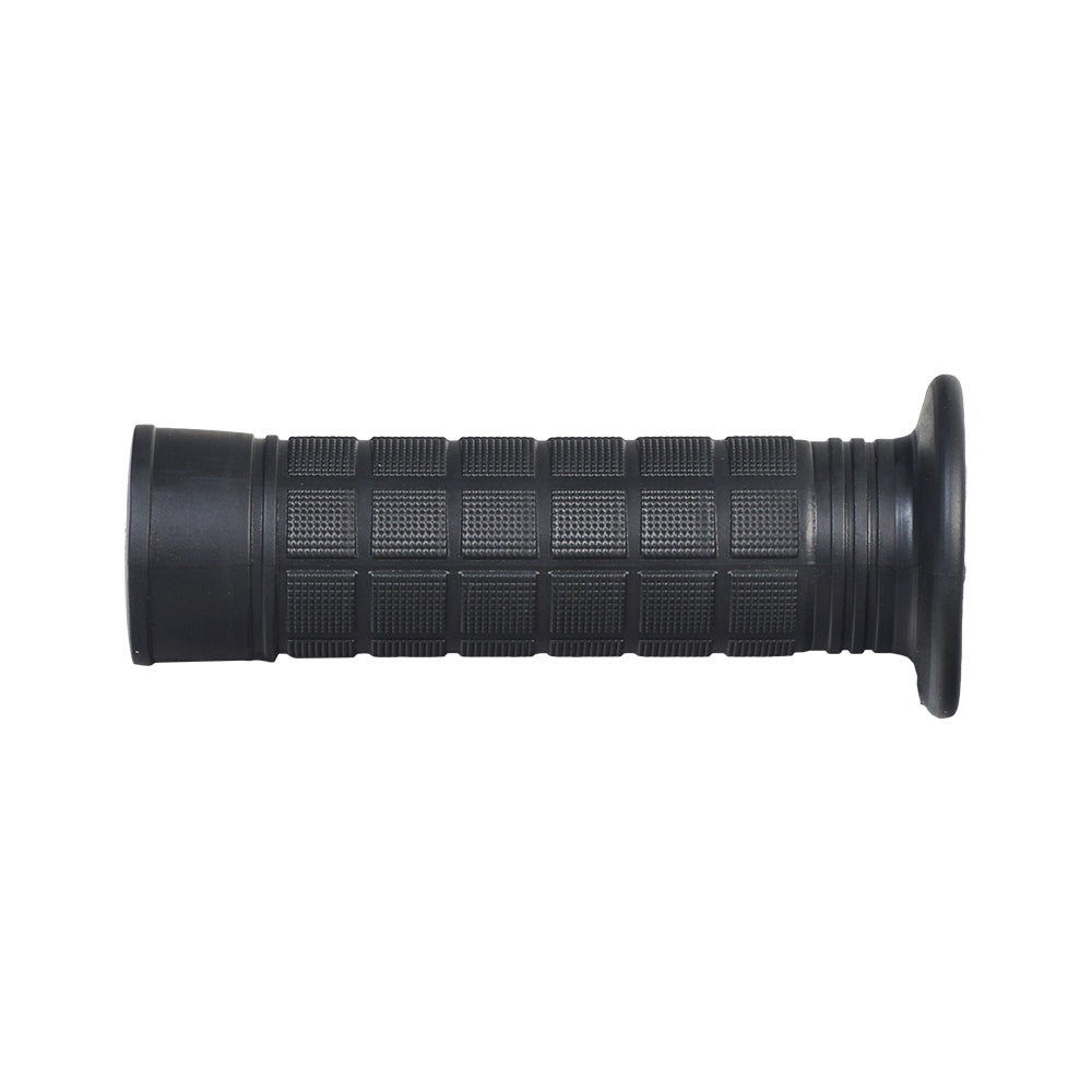 Left Handlebar Grip for Massimo Warrior 200 MB200 & MB200S Mini Bikes featuring a textured, square-patterned rubber surface with a flanged end for enhanced grip during off-roading.