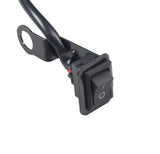 12 Volt Heated Grip Pad Kit for Scooters, ATVs, & Dirt Bikes, featuring a close-up of a black on/off switch with an attached black cable.