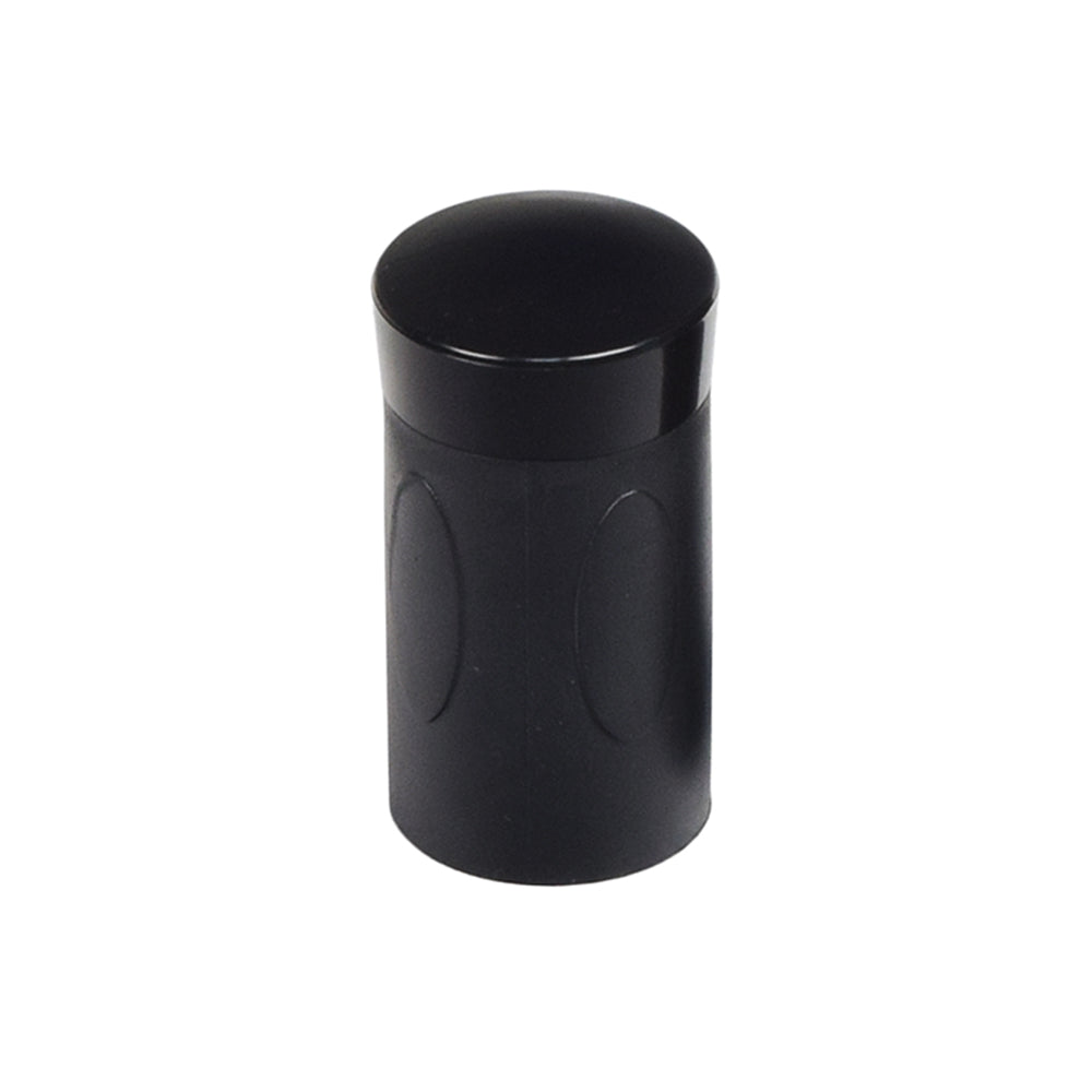 Rubber Handlebar Grip for Bikes & Scooters, black cylinder shape with a round top, designed to provide a safe and stylish handhold for handlebars, available in 2-1/2 and 4-1/2 lengths.