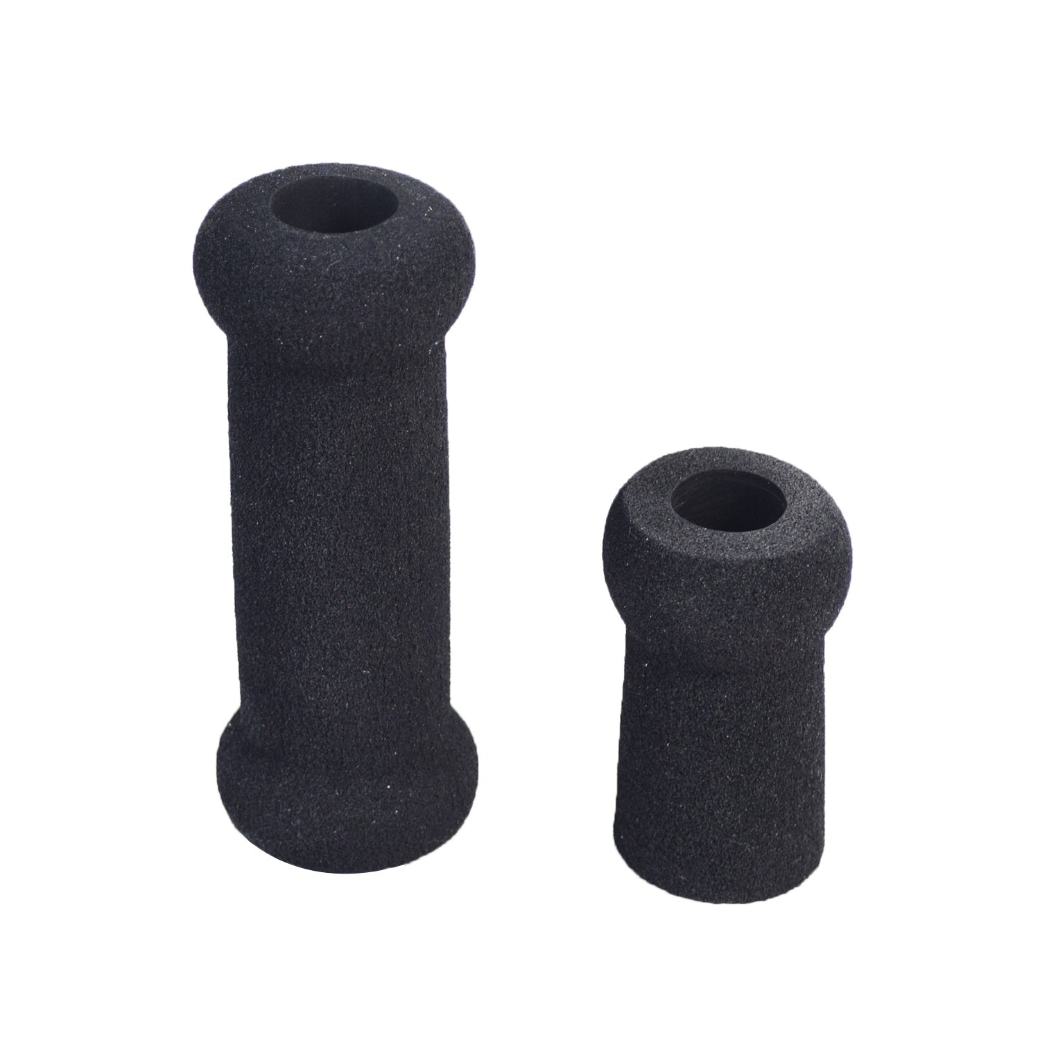 Black Foam Half Grip Set for Razor MX125 & SX125 Dirt Bikes, featuring two black foam cylindrical grips, one shorter for the throttle and one longer for the brake lever.