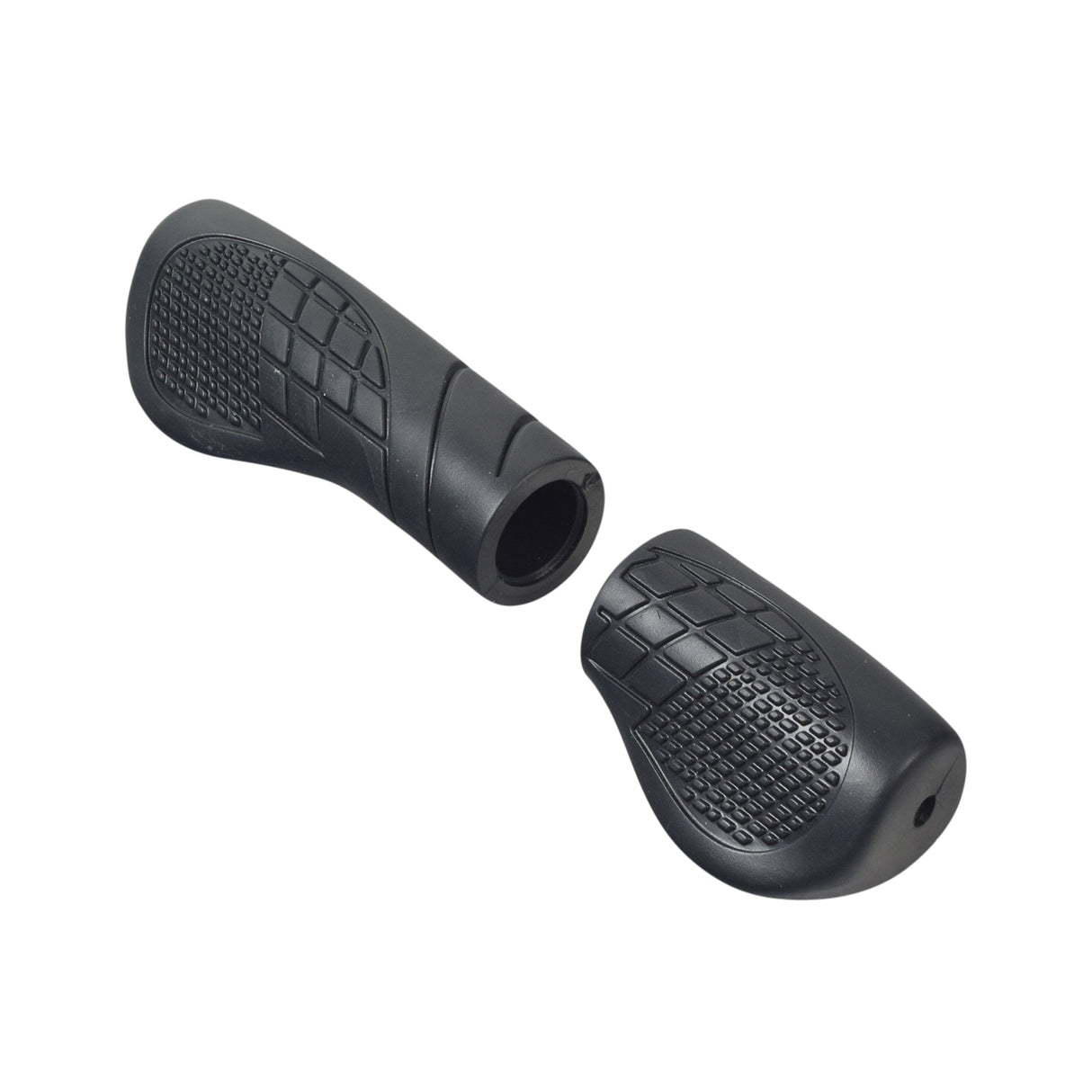 Close-up of the Full & Half Handlebar Grip Set for Swagtron EB5 & EB6 Bandit Fat Tire Electric Bikes, showing ergonomic paddle-style grips for throttle and brake lever sides.