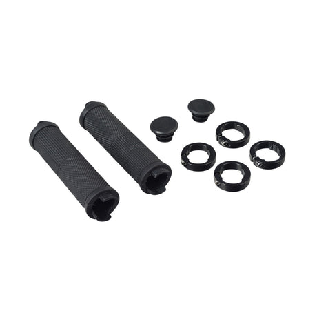 Grip & Clamp Set for the ANCHEER 26 350W Electric Mountain Bike, featuring black handlebars, screws, two diamond-textured rubber sleeves, four grip clamps, and two bar end plugs.