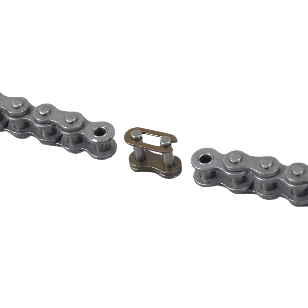 #25 Open Loop Scooter Chain - 3 Feet (144 Links) with Master Link, close-up showing interlocking metal links, highlighting the robust construction suitable for various electric scooters, dirt bikes, and go karts.