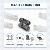 #35 Chain Master Link shown in close-up with various chain parts, highlighting its components and functionality for connecting and repairing mini bike chains through simple DIY repairs.