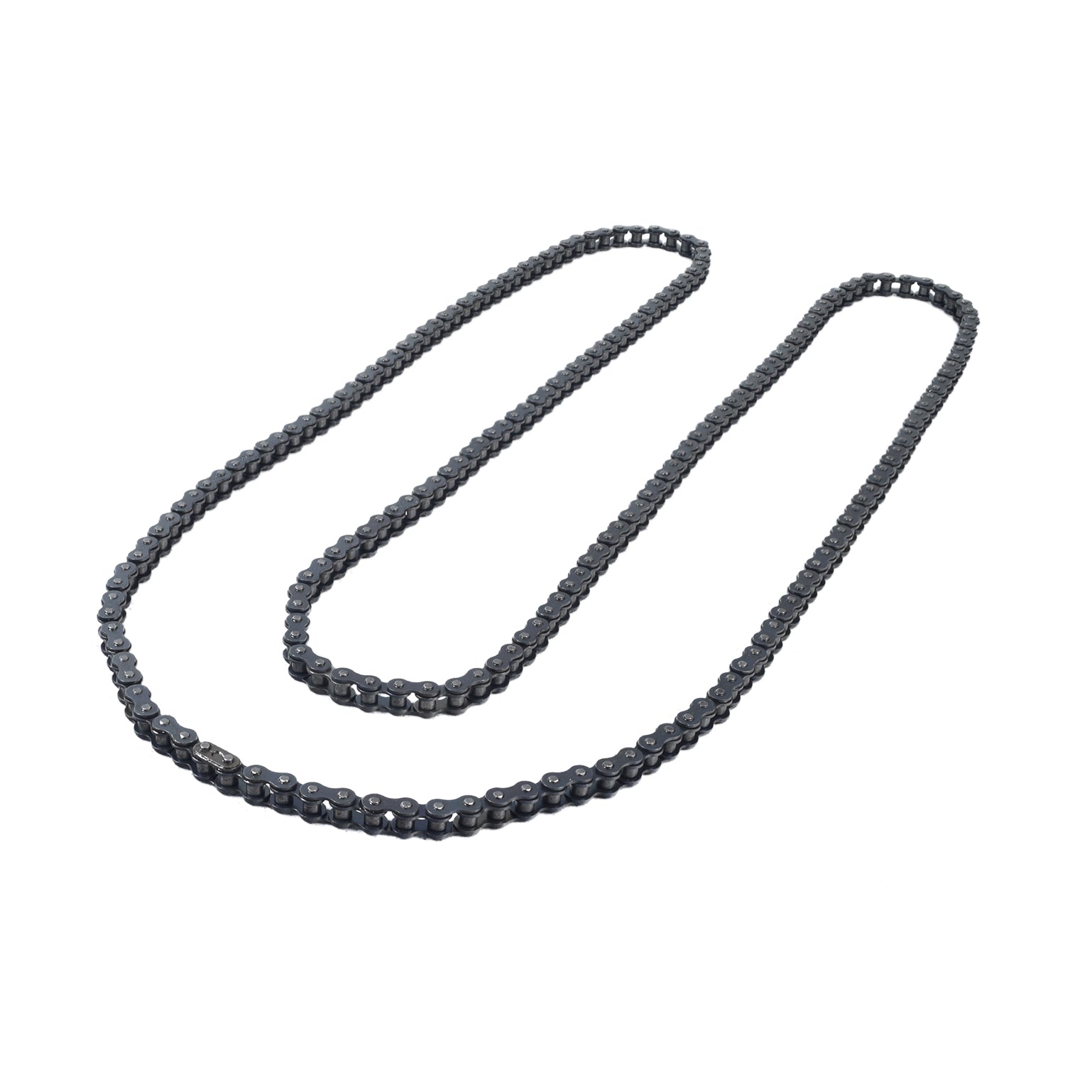 420 Open Loop Chain for ATVs, Dirt Bikes, Go-Karts, & Mini Bikes - 9 ft. with Master Link, displayed on a white background, showcasing the chain's structure suitable for various small engine sizes.