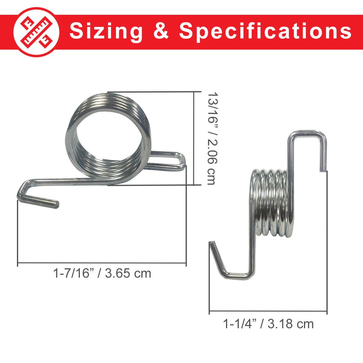 Chain Tensioner Spring for the Coleman CT200U Trail & CT200U-EX Mini Bikes, showcasing various sizes and close-up views of the coiled metal spring essential for bike functionality.