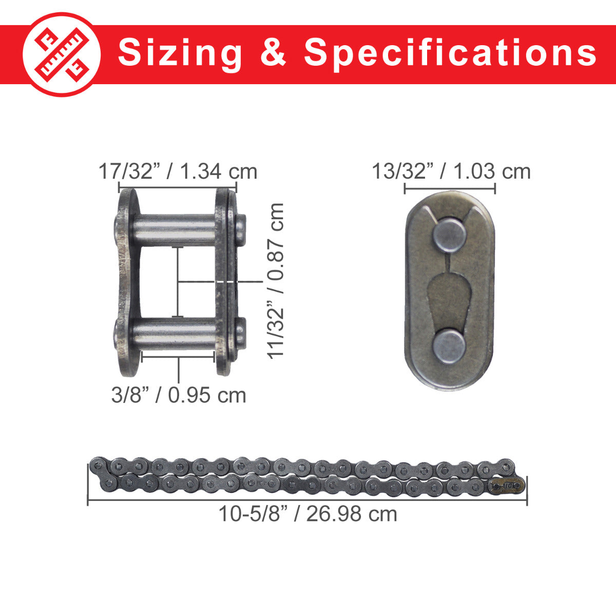 42-Link 420 Chain for the Coleman CT200U Trail & CT200U-EX Mini Bikes, featuring a close-up view of interlocking chain links, illustrating the chain's durable construction and precise link arrangement.