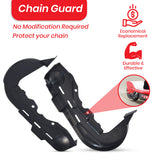 Chain Guard for the Razor E100/E125 (Versions 33+), E100 Glow (Versions 1-46+), E150 (Versions 18+), E175 (Versions 26+), and eSpark displayed with images and text on the guard.