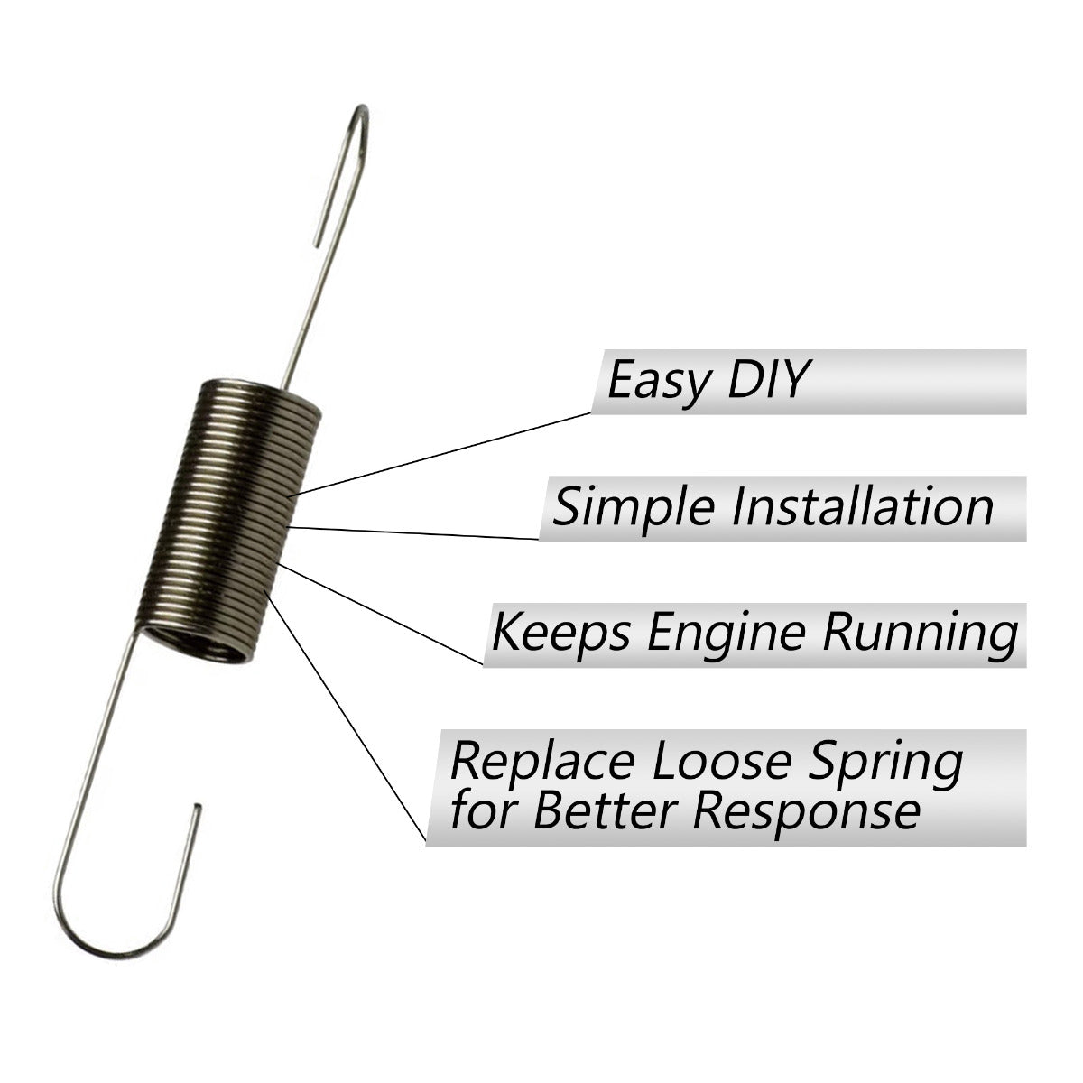 Throttle Return Spring for Baja Doodle Bug DB30, shown with installation instructions, featuring a close-up of a metal rod and coil essential for safe throttle performance.