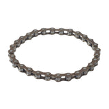 28 Link 1/2 x 1/8 Electric Bike Chain, featuring a close-up of the sturdy metal links arranged in a circular pattern.