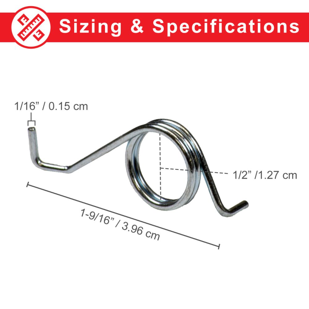 Chain Tensioner & Springs for Razor E100, E100 Glow, E150, E175, & E90 Accelerator Electric Scooters, showing a close-up of the metal spring with precise measurements.