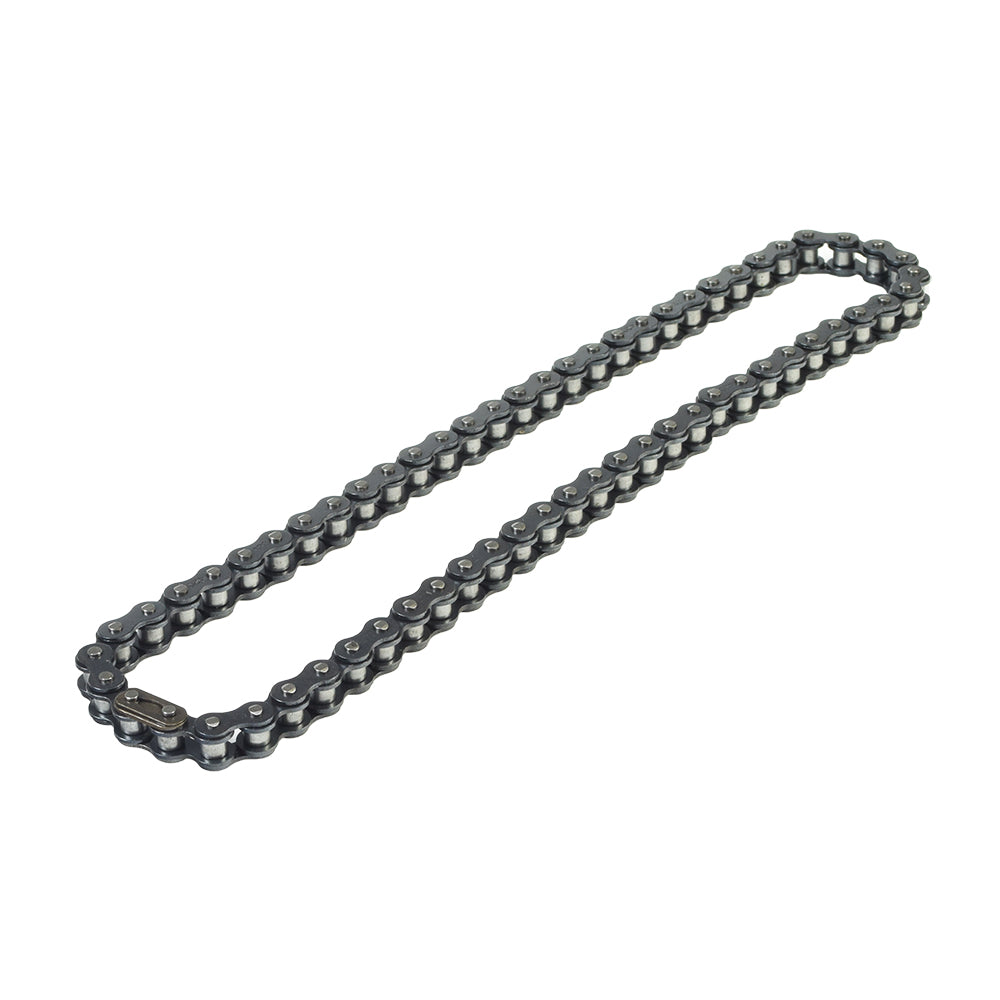 62 Link 420 Chain for go-karts and mini bikes, shown coiled on a white background, featuring 31 outer and 31 inner links suitable for Baja Motorsports Dune (DN65) go-kart.