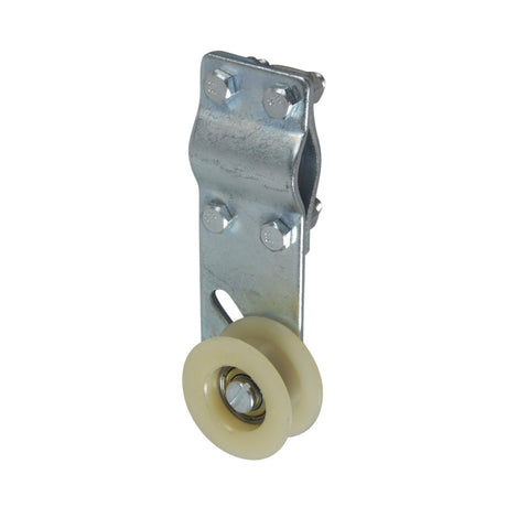 Chain Tensioner for 48cc - 80cc 2-Stroke Bicycle Engine Kits, featuring a metal bracket with a white wheel and a close-up of a screw, essential for maintaining a secure chain.