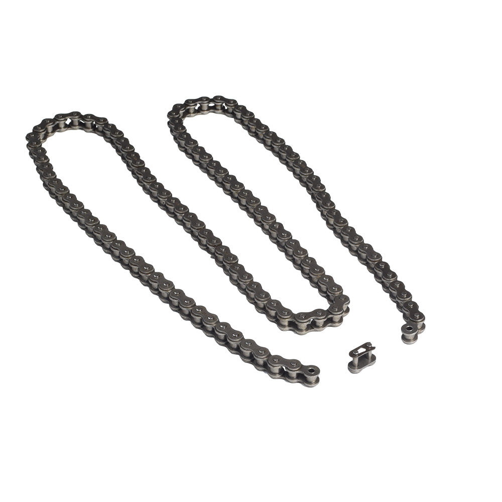 428 Open Loop Chain for ATVs, Dirt Bikes, Go-Karts, & Mini Bikes - 5 ft. with Master Link, featuring a metal chain and screws on a white background, suitable for various motorized applications.