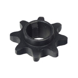 8 Tooth #40/#41/420 Chain Sprocket for 20 & 30 Series Torque Converters (5/8 Inside Diameter), black gear with a central hole and evenly spaced teeth.